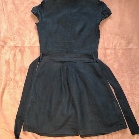 Navy Blue Belted Linen Dress - Picture 3 of 3